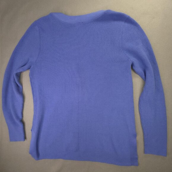 Talbots Cardigan Sweater Womens Medium Blue V-Neck Button Front Satin Trim Knit - Picture 6 of 13